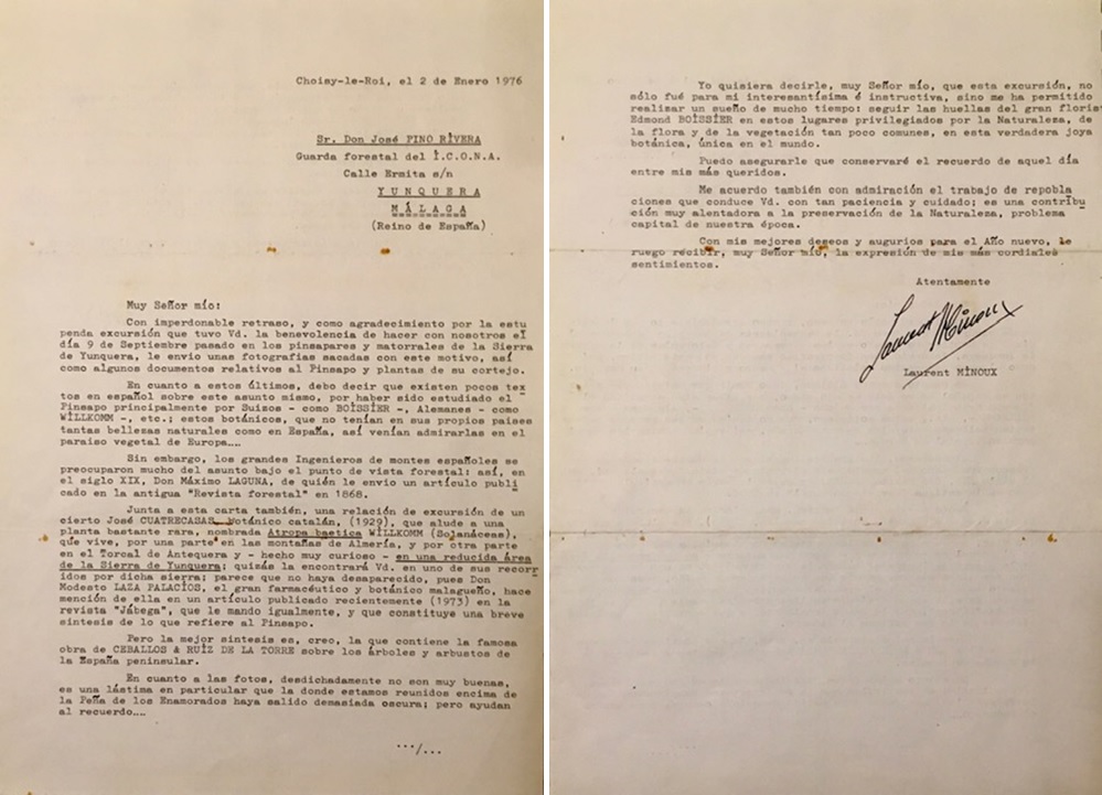 Carta de 02/01/1976 del Dr. Laurent Minoux.