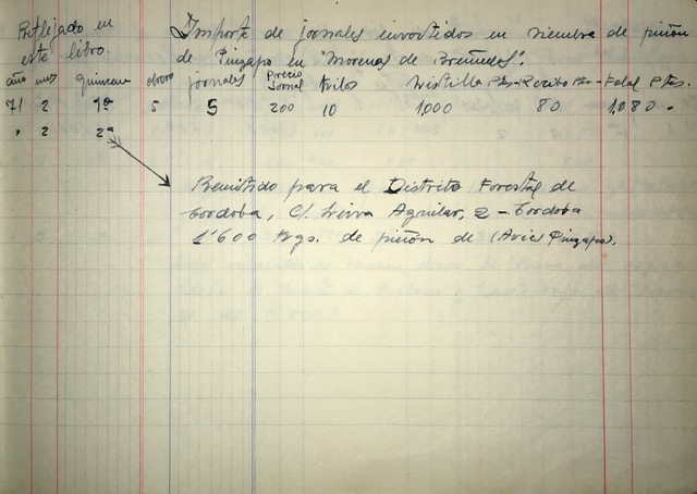 Página de 28/02/1971 del registro de trabajos. Siembra de pinsapo en el monte Morenas de Briñuela.