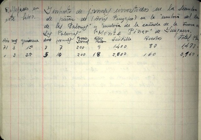 Página de 31/03/1971 del registro de trabajos. Siembra de pinsapo en el monte Pinar de Yunquera.