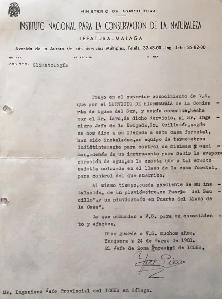 Oficio de 24/03/1981, sobre instalación de instrumentos de meteorología.