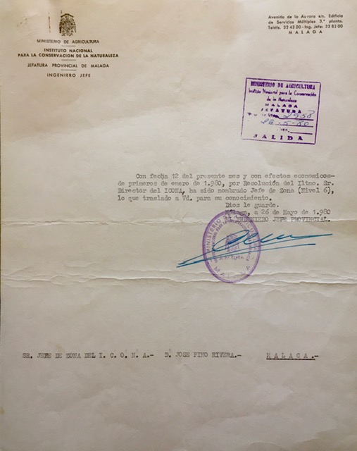 Oficio de 26/05/80, comunicando nombramiento de Jefe de Zona con efectos de 01/01/1980.