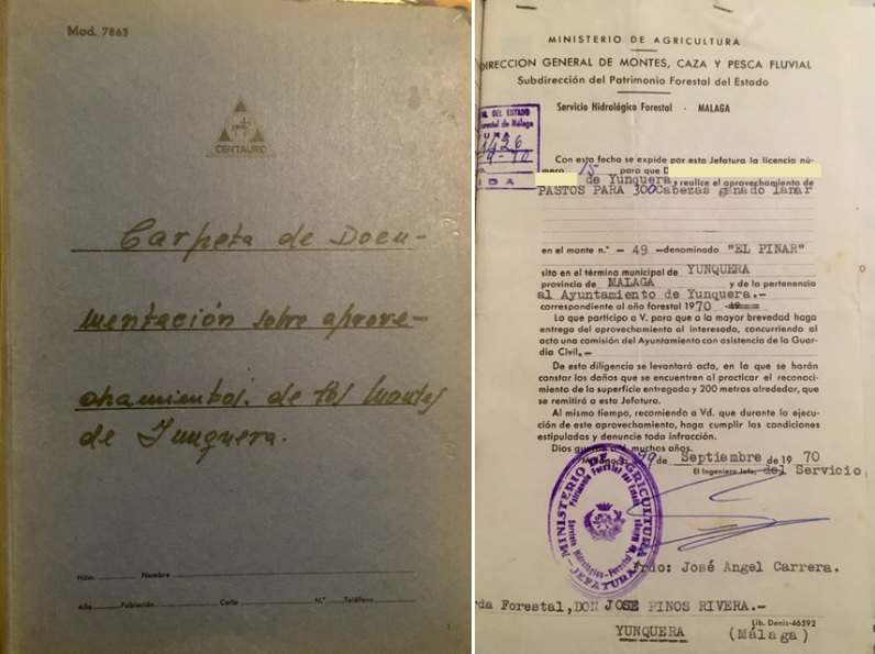 Carpeta de 'Aprovechamientos forestales de los montes de Yunquera'. Periodo de septiembre de 1970 a junio de 1982.