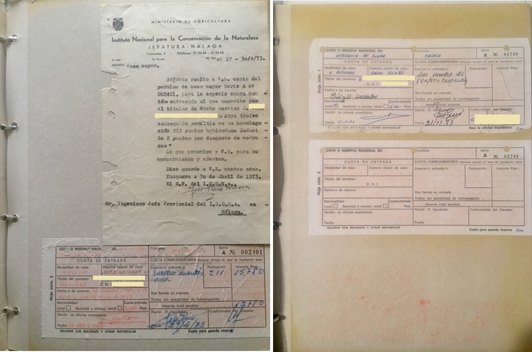 Archivador de documentos sobre caza a rececho de macho montés en la RNC de la Serranía de Ronda.