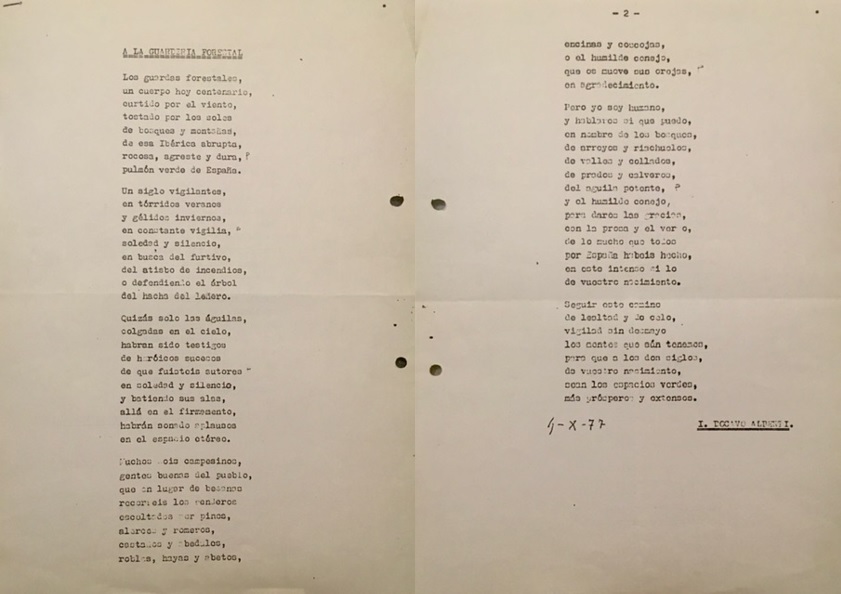 Poesía a la Guardería Forestal de Ignacio Docavo Alberti (04/10/1977).