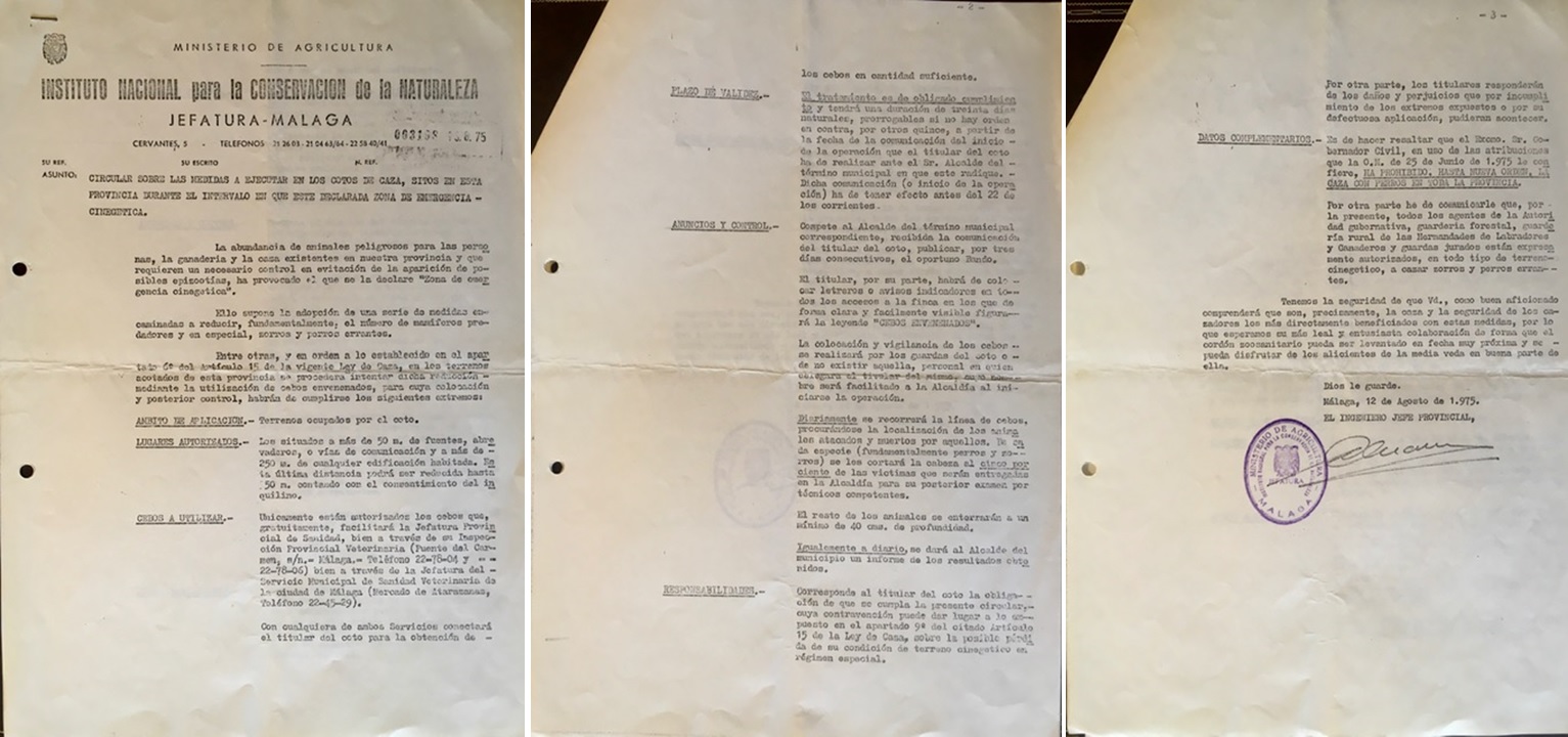 Circular de 18/08/75, de medidas a ejecutar en los cotos de caza por zona de emergencia cinegética.