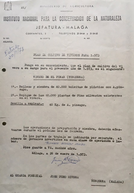 Plan de cultivo de vivero para 1973.