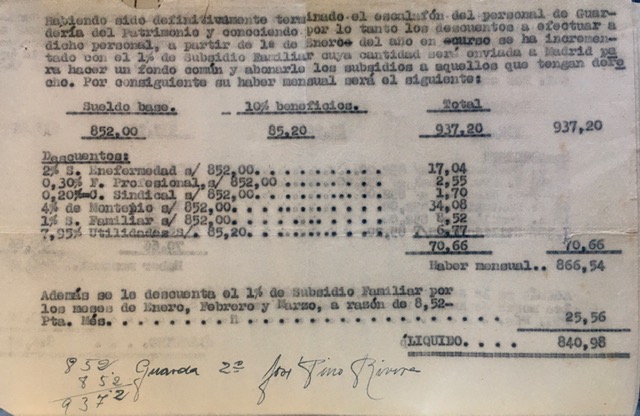 Salario mensual de Guarda de Segunda del año 1960.
