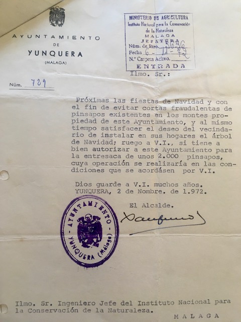 Oficio de 06/11/1972, solicitando autorización para la entresaca de 2.000 pinsapos.