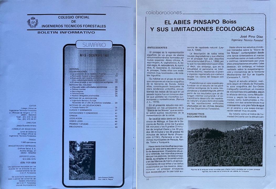 El Abies pinsapo Boiss. y sus limitaciones ecológicas, J. Pino-Díaz (1991).