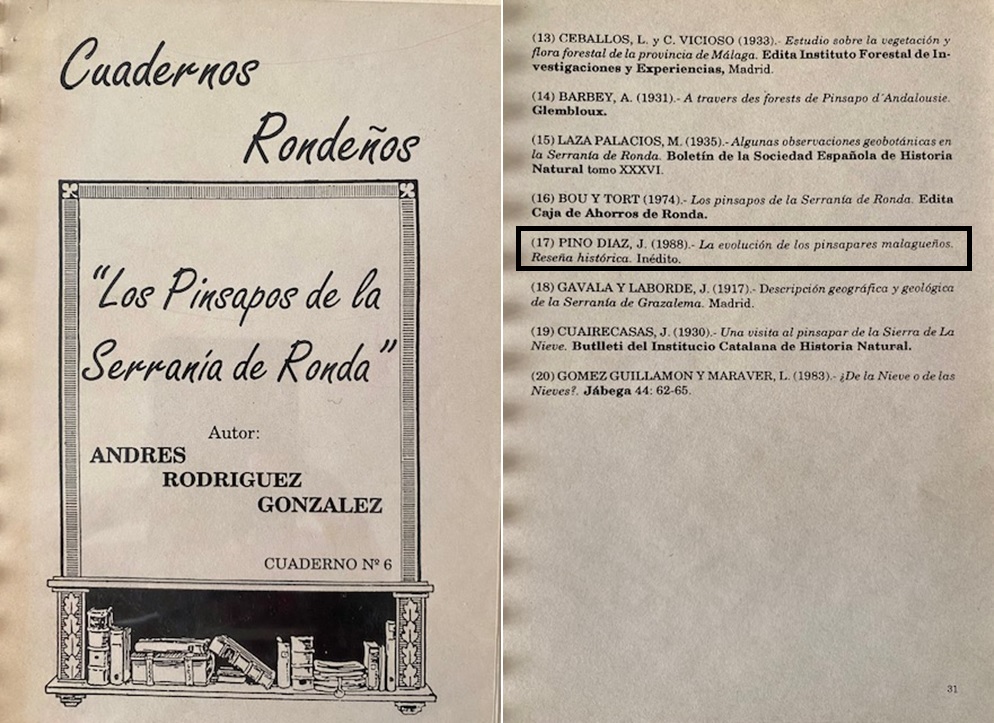 'Los pinsapos de la Serranía de Ronda', serie Cuadernos Rondeños, nº 6.