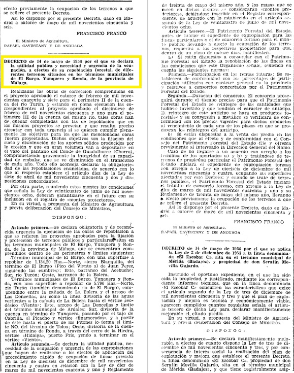 Decreto de 1956 declarando obligatoria y de reconocida urgencia la repoblación forestal.