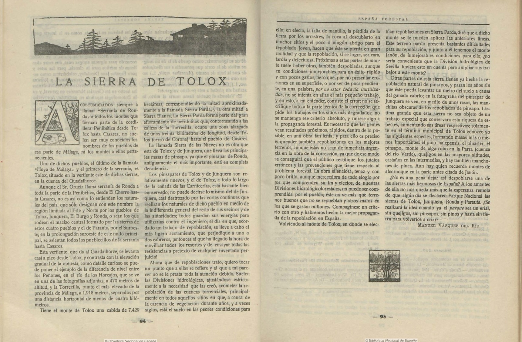 'La Sierra de Tolox', artículo de Manuel Vázquez del Río en la revista España Forestal (agosto de 1921).
