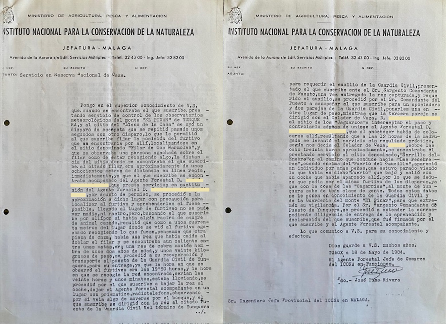 Informe de actuación contra furtivos en la Reserva Nacional de Caza de la Serranía de Ronda (Málaga).